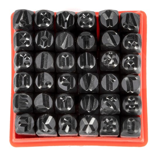 NEIKO; 36 Pieces Number and Letter Punch Set with Heat-Treated Steel Punches for Imprinting and Arts and Crafts, 1/4-Inch Shaft, Stamp Set; Category:Metal Stamping Tools; Image:1